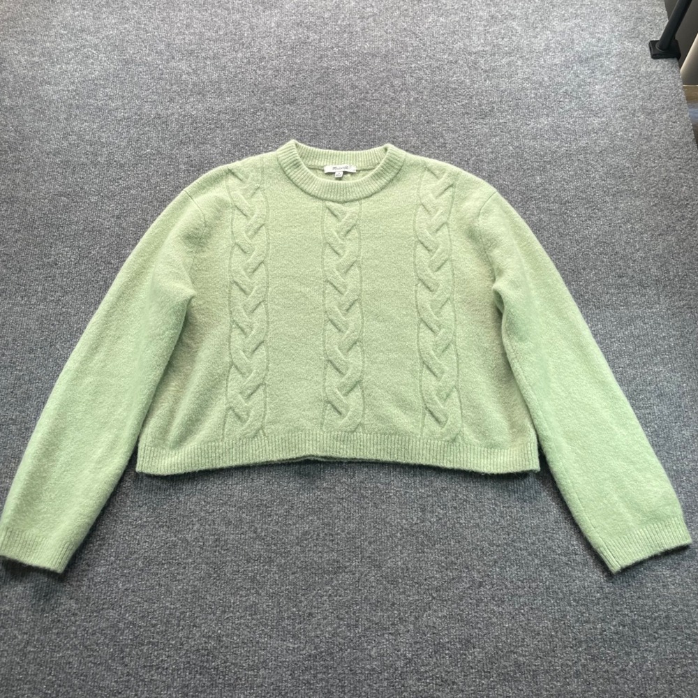 Madewell Sweater Women Medium Green Cable Knit Wool Alpaca Blend
